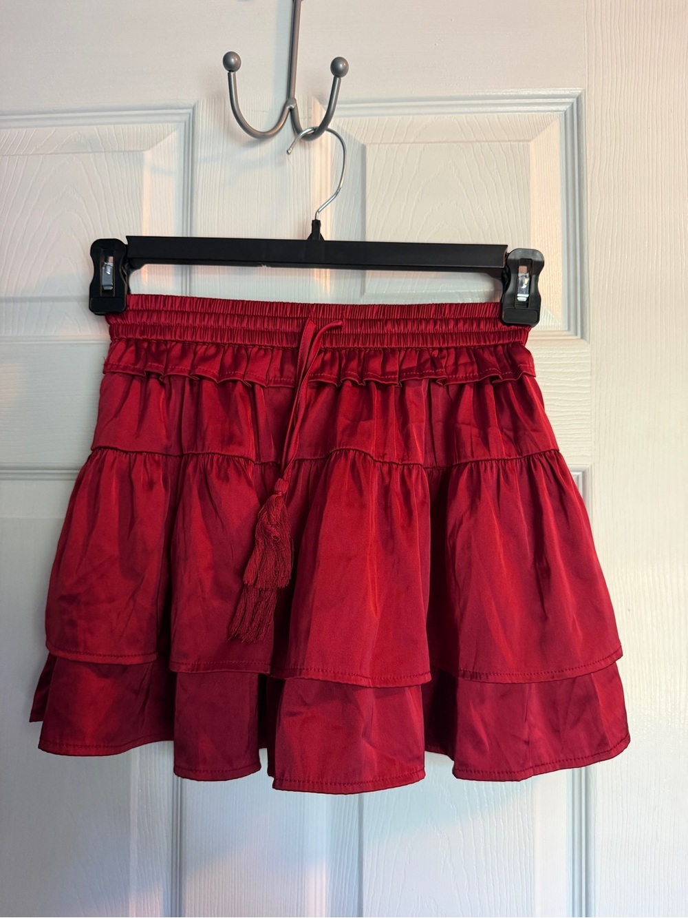 TCEC Crimson Tiered Skater Mini Skirt with Tassel Tie